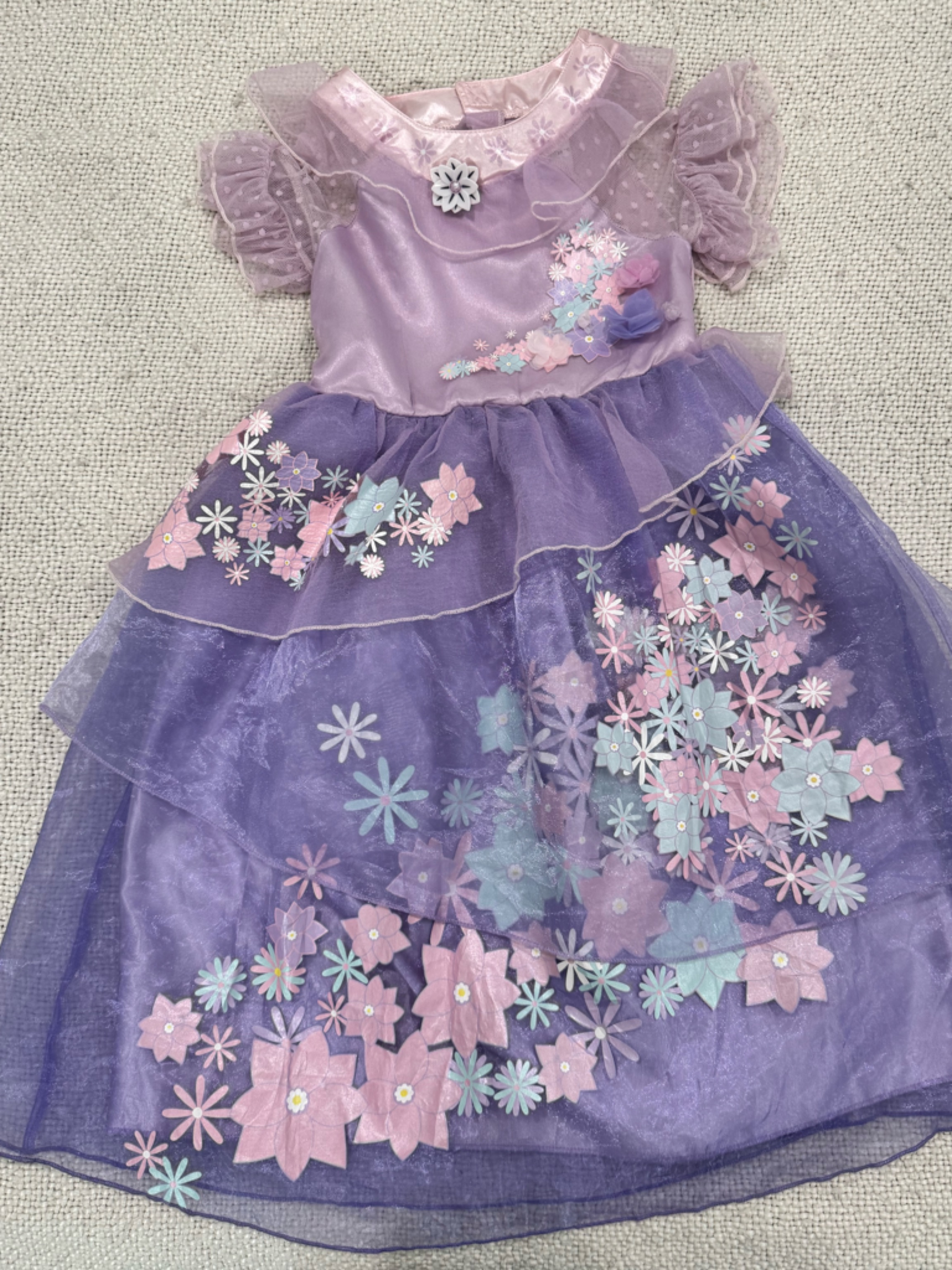 Disney Isabela Encanto Lilac Floral Satin Dress With Polka Dot Mesh Accents